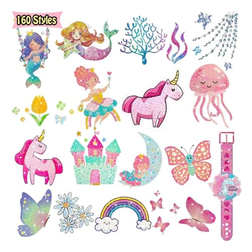 Leesgel Glizertattoos für Kinder, 160 Stück Temporäre Tattoos für Geschenke Mädchen ab 5 6 7 8 9 Jahre, Glitter Girls Mitgebsel Geburtstagsdeko Kindergeburtstag Gastgeschenke Ostergeschenke Kinder