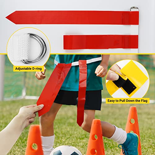 Flag Football Set, 14 Player Flag Football Belts Kit, Includes 14 Belts, 42 Flags,12 Cones And Storage Bag (Red-Yellow) #TOP4
