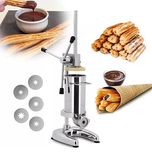 Churro Maker - Máquina vertical de acero inoxidable con 5 moldes para llenado manual, ideal para restaurante, hotel, uso doméstico