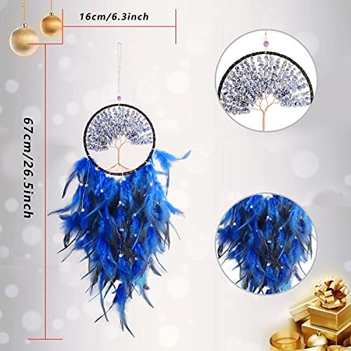 MEIRIYFA Tree of Life Dream Catcher Handmade Feather Dream Catchers Mobile Wall Hanging Decor for Kids Bedroom Dorm Room Decorations Home Ornament Birthday Festival Craft Gift for Girls (Blue)