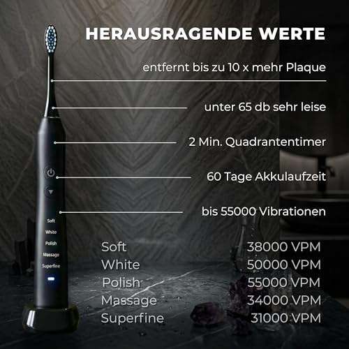 Elektrische Schallzahnbürste 55000 VPM, risikofrei 100 Tage testen, Tristan Auron Business Class...