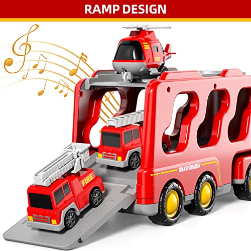 Ihaha Fire Truck Toys For 1 2 3 4 5 6 Years Old Boys Toddlers, 5 In 1 Kids Carrier Fire Trucks Cars For Toddler Boy Toys Birthday, Car Trucks Friction Power Toys With Light Sound #TOP3