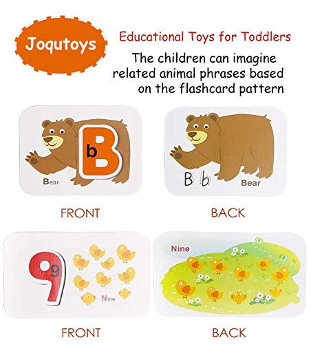 Joqutoys Alphabet and Numbers Flashcards Set, ABC Wooden Jigsaw Puzzle Peg Board Set, Montessori Educational Toys Gift for Kids Toddlers Babies