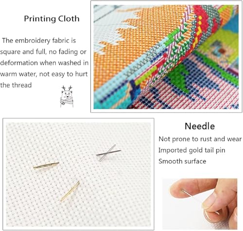 Image of Fanxvivy Stamped Cross Stitch Kits for Adults Beginners Pillow Needlepoint Kit with Embroidery Pattern Needlework Kit Prestamped Stitches Kit 11CT Cross Stitching-Colorful Fox 18x18 inch