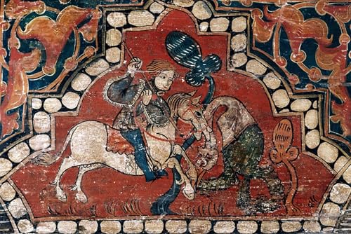 Poster combat cavalier contre dragon décoration murale pour grand mur blanc