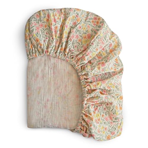 Image of mushie Extra Soft Muslin Fitted Crib Sheet | 192 Thread Count | 28"x 52" (Pastel Blooms)