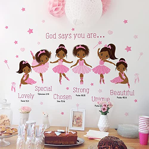 Black Girl Wall Decal African American Ballerina Stickers Religious Positive Saying God Says You Are Wall Art Toddler Pink Bedroom Decor #TOP5