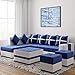 Torque Jamestown L Shape 8 Seater Fabric Sofa Set with Ottoman and Puffy Left Side-Blue | Sectional L Shape Sofa Set with Ottoman | L Shaped Sofas 8 Seater for Hall