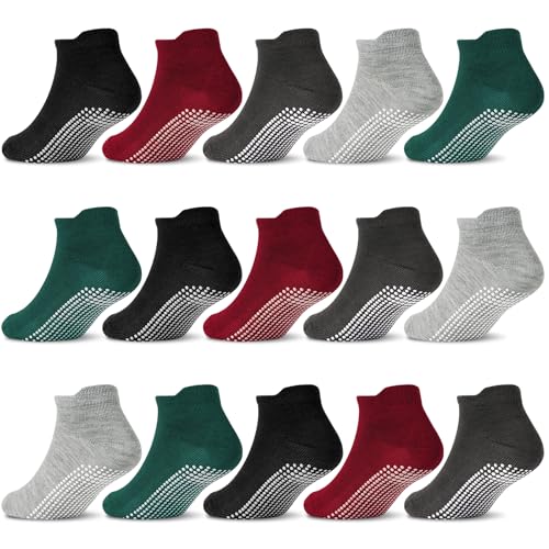 Image of GRPSKCOS Non Slip Toddler Socks 15 Pairs Toddler Grip Anti Skid Low Cut Socks for 1-7 Years Boys Girls