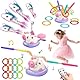 Einhorn 3 in 1 Outdoor Spielzeug für Mädchen ab 3-12 Jahre, Seilspringmaschine, Raketenspiel, Ringwurfspiel, Gartenspielzeug für Kinder, Bewegungsspiel, Geschenk für Mädchen