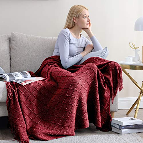 Walensee Throw Blanket For Couch, 50 X 60 Red, Acrylic Knit Woven Summer Blanket, Lightweight Decorative Soft Nap Throw With Tassel For Chair Bed Sofa Travel Picnic, Suitable For All Seasons #TOP22