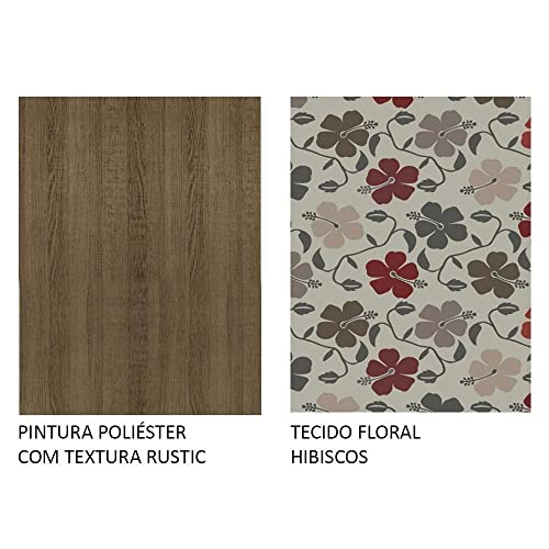 Conjunto Sala de Jantar Madesa Molly Mesa Tampo de Vidro com 6 Cadeiras - Rustic/Floral Hibiscos