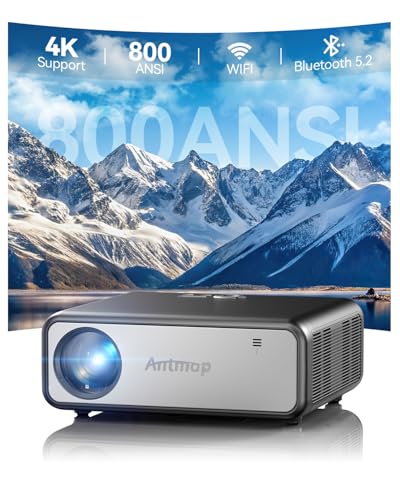 Movie Projector with WiFi and Bluetooth, 800 ANSI 4K Support Projector for iPhone, Native 1080P Projector for Outdoor Use, Home Theater Projector for Bedroom/Smartphone/Tablet/Laptop/TV Stick/Game