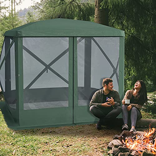 Outsunny Pop Up Camping Canopy Gazebo Screen Shelter Tent With Single Person Easy Set-Up, Ventilating Mesh, Portable Carry Bag For Outdoor Camping Party Event, 7X7Ft, Green #TOP1
