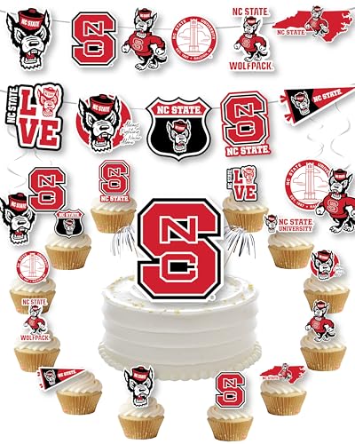 NC State Party Supplies for Football, Birthday Gift, North Carolina Graduation Party Banner and Cake Toppers (42 Pieces) (NC State Wolfpack)