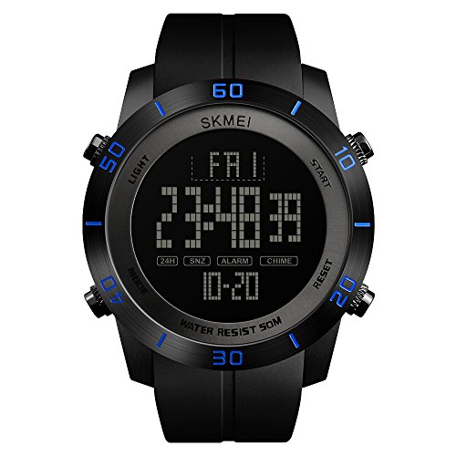 TONSHEN Hombre Impermeable 50M Resistente al Agua Deportivo Relojes Digital LED Electrónica Doble Tiempo Multifuncional Outdoor Militar Relojes de Pulsera Alarma Cronómetro (Azul 2)