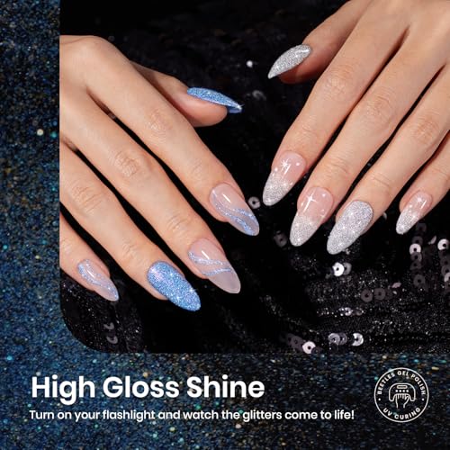 Image of Beetles Reflective Glitter Gel Nail Polish Kit Gel Polish 6 Colors Holographic Sparkle Flash Dimond Sliver Gold Soak Off UV LED Manicure Gift for Women Girls Midnight Sparkling