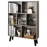 LEYAOYAO Bookshelf Cube Storage Organizer,3 Tier Bookcase with Legs,Modern Wood Open Shelf,Dirty Gre