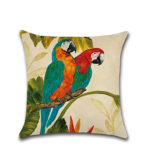 Joielavie Housse de Coussin Lin Coton Mélangé Imprimée Perroquet Oiseau Fleur Branche Coloré Carré Taie d'oreiller Décoratif Canapé Lit Salon Sofa 45X45CM #4 Cover