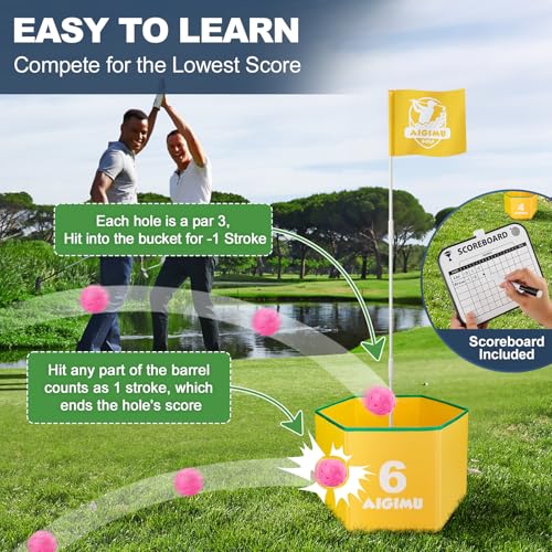 Golf Bucket Game 6 Holes,Golf Yard Games for Adults and Family,Golf Backyard Game for Outdoor Indoor, Golf Practice Game-Portable Golf Course Play Lawn,Park,Beach,Yard,Golf Gifts for Christmas