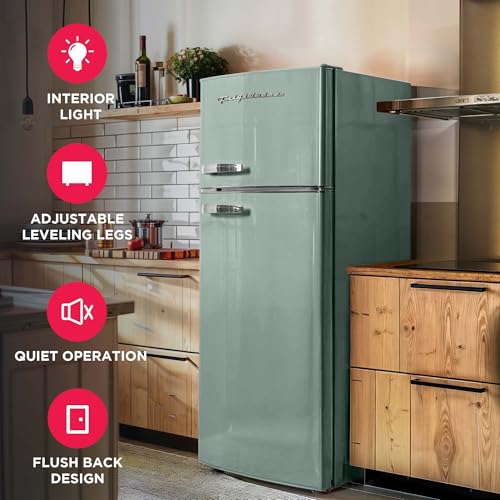 Frigidaire EFR753 Retro Apartment Size Refrigerator with Top Freezer - 2 Door Fridge with 7.5 Cu Ft of Storage Capacity, Adjustable Spill-Proof Shelves, Door & Crisper Bins, Mint