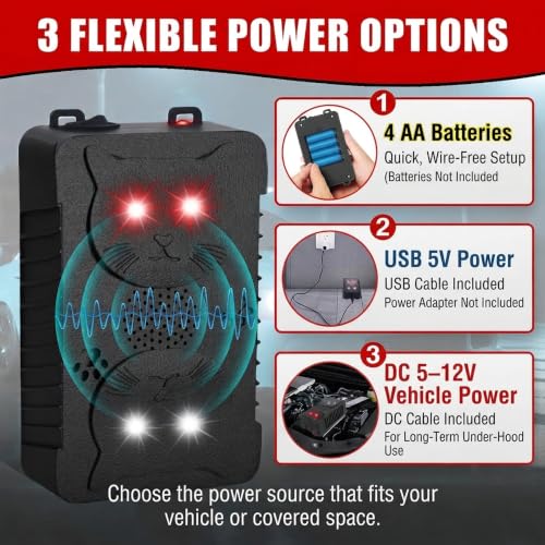 Image of 4 Pack Under Hood Rodent Repellent for Cars, Ultrasonic Strobe Deterrent