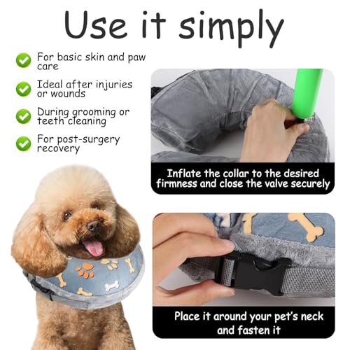Aufblasbare Halskrause für Hund Katze, Hundekragen Leckschutz, Weicher Schutzkragen Leckschutz nach OP oder Kastration, Genesungshilfe für Hunde und Katzen (Graue M)