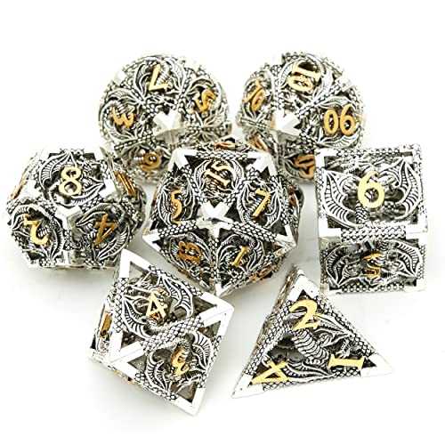 DND Dice Set Metal Dice Dungeons and Dragons Dice Gift Polyhedral Dice Set Role Playing Dice D20 Hollow Polyhedral Dice Set for Dungeons and Dragons RPG MTG Table Games