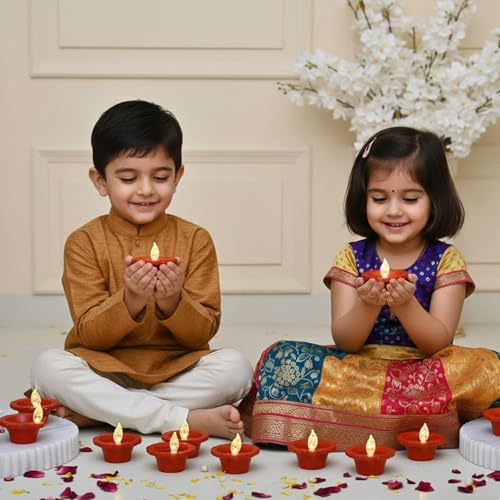 Image of Ein Sof Water Sensor Electric Diya 24 Pcs - LED Diya for Home Decoration, Smokeless Flameless Artifical Lights for Diwali, Birthday and All Occasions