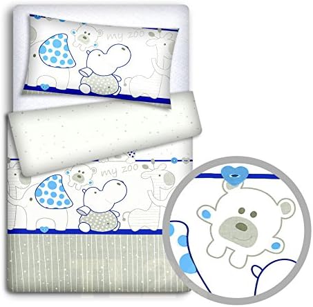 Baby Newborn Bedding Set Pillowcase + Duvet Quilt Cover 2 Piece to Fit Cot Crib Cradle Pram 120x90cm (Zoo Blue)
