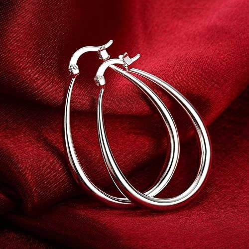 Sterling Silver 925 Lightweight Long Earrings For Women Girls Big Oval Hoop Earrings #TOP4
