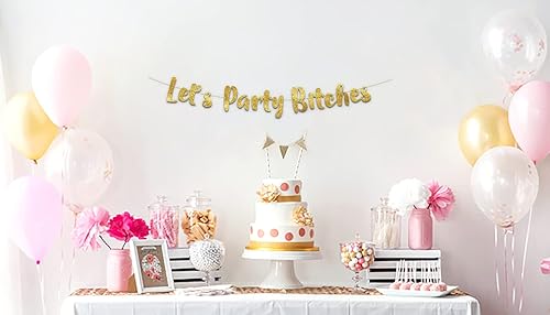Miniatura 2 de Let's Party Bitches - Cartel dorado con purpurina  Divertida despedida de soltera, cumpleaños, decoraciones de soltero  21  30  40  50 cumpleaños