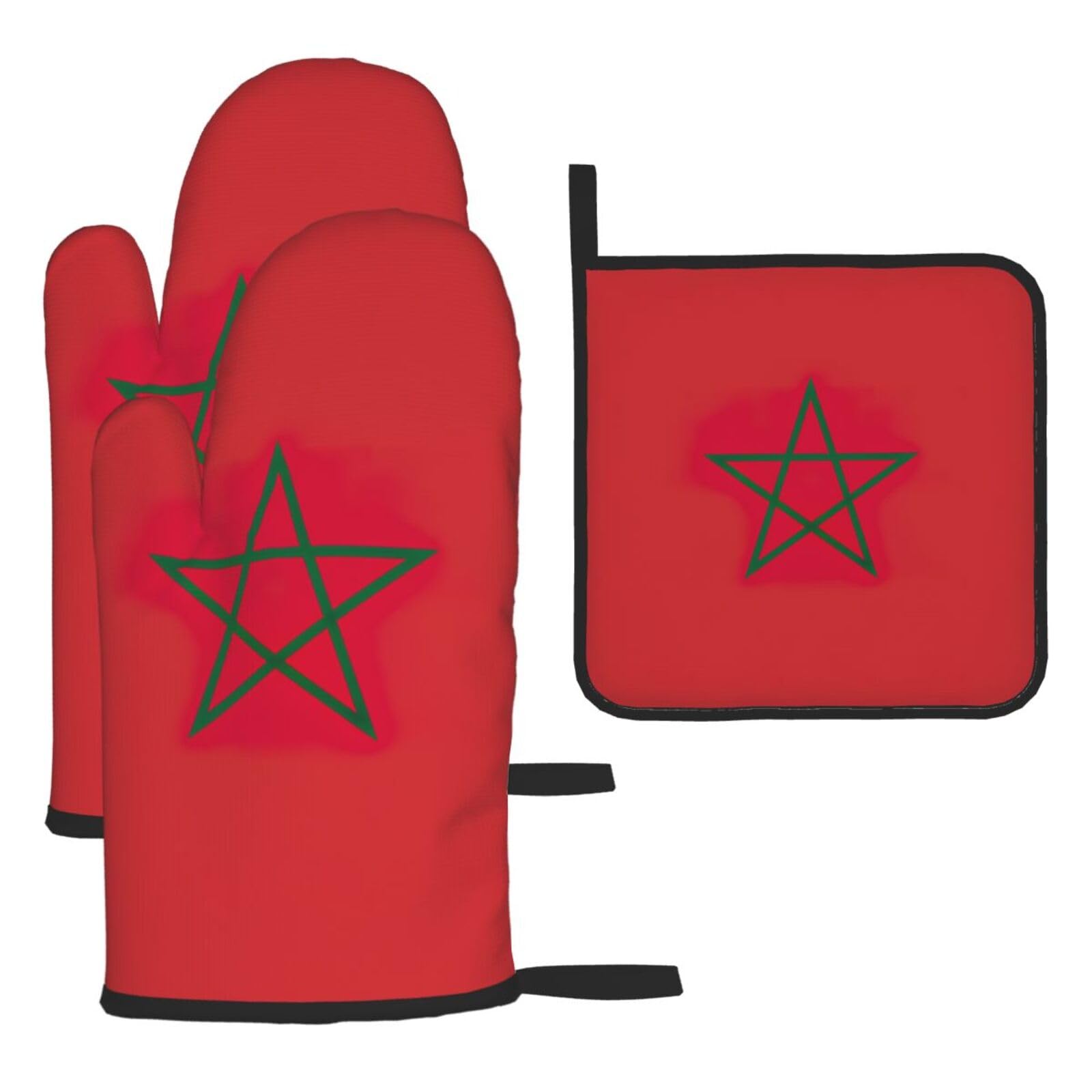Yyoretp Black Flag Of Morocco Print Oven Mitts And Potholders Bbq Gloves-Oven Mitts And Pot Holders For Cooking Baking