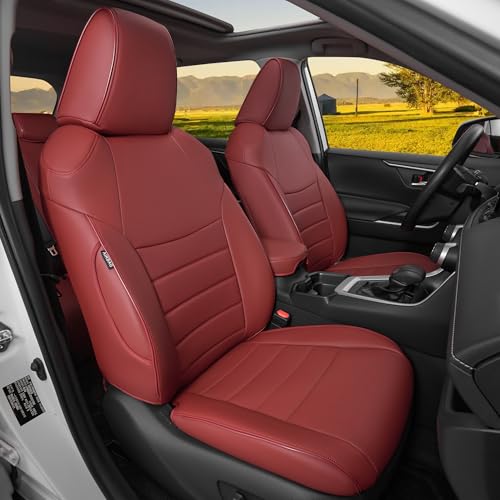 HKZ Custom Fit RAV4 Hybrid Car Seat Covers Set for 2019 2020 2021 2022 2023 2024 2025 Toyota RAV4 Hybrid Model Only LE,XLE,Limited,Woodland Edition,XLE Premium- 5 Seats Full Set Leather(Burgundy)