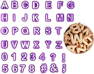 Ainkou 40pcs Alphabet Cookie Cutters Set Purple Plastic Letter Icing Cake Decorating Fondant Number Cutters Mould Tools for Sugarcraft Biscuit Pastry Plunger Baking