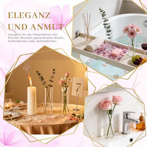 Der Rose Der Rose Kleine Vasen für Tischdeko 15cm Zylinder Vasen Set Modern Blumenvase für Home Hochzeit Party Deko 12 Stück - Verwendungsansicht 7 | Tischdekoration