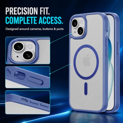 Image of MAGA Back Case Cover for Apple iPhone 15, Transparent Sky Blue Magnetic Case Compatible with MagSafe, Hybrid Hard PC Back & Soft TPU Bumper, Shockproof Protective Cover - Sky Blue