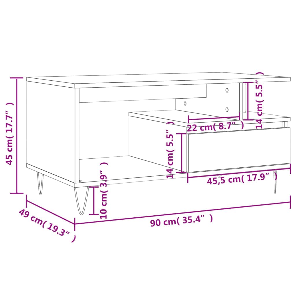 AUVYI Mesa de centro con cajón de roble Sonoma, 90 x 49 x 45 cm, material de madera y metal, mesa de salón con cajones, mesa auxiliar, mesa de sofá, aparador de madera