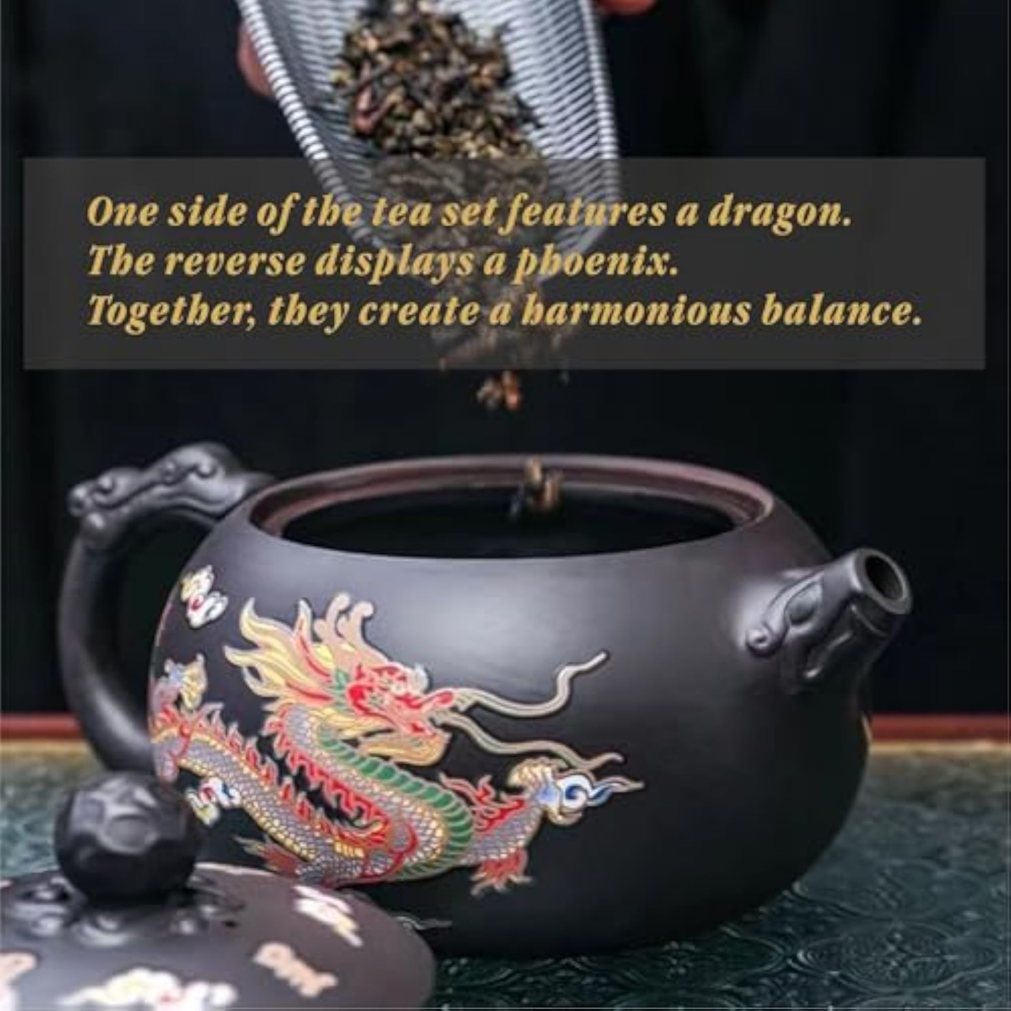 Hand-made Dragon and Phoenix Purple Clay Teapot