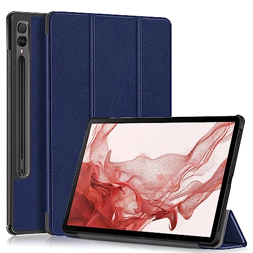 Coque Galaxy Tab S9+ Plus 12,5 pouces 2023 avec support rabattable et étui smart sleep bleu