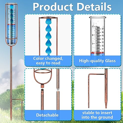 Richene Rain Gauge Upgrade, 7\" Freeze-Proof Glass Rain Gauge Outdoor Adjustable Height - Stylish and Practical Rain Measuring Tool for Garden, Lawn, Patio, and Farm Use