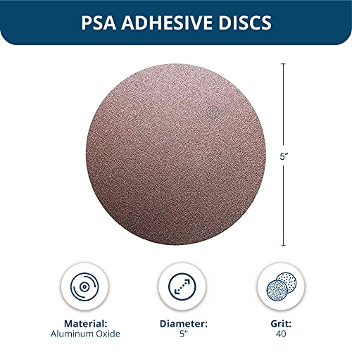Benchmark Abrasives 5" Premium Aluminum Oxide No Hole Psa Discs, Self Adhesive Random Orbital Sander Discs For Sanding Polishing On Metal Wood Fiberglass (10 Pack) - 40 Grit #TOP4