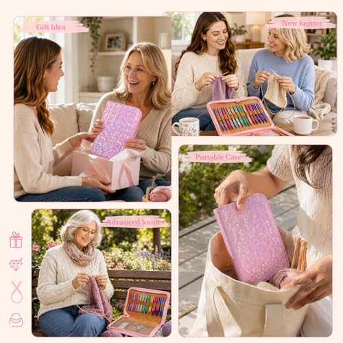 Image of Katech Circular Knitting Needles- 13 Pairs Interchangeable Knitting Needles Set with Flexible Cables-Perfect for Sweater /Beanie Hat /Blanket /Afghan /Socks(3.0mm~10.0mm) Ideal Gift for Beginners