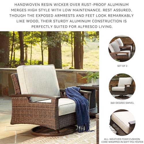 Signature Design by Ashley Paradise Trail Outdoor Swivel Upholstered Lounge Chair with All Weather Cushion, Set of 2, Cleanable Performance Fabric, Beige - Image 5