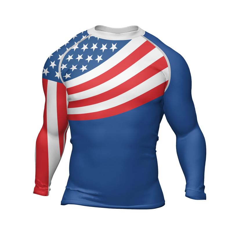 Men's USA American Flag Patriotic Rash Guard Long Sleeve Compression Shirt for MMA BJJ Jiu Jitsu2