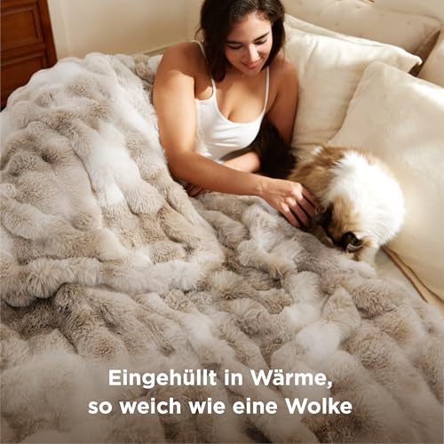 BEDSURE Bubble Decke - Kuscheldecke Flauschig, Dicke und Warme Sofadecke Für Den Winter, Kunstfelldecke, Plüsch Blanket Für Couch und Bett, Wolldecke Überwurf für Zimmer Deko, Beige, 130 X 170 cm