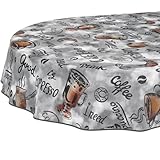 Wachstuchtischdecke Tischdecke abwaschbar Wachstischdecke pflegeleicht wasserabweisend Lotuseffekt Gartentischdecke Coffee Kaffee Oval 160 x 140 cm mit Saum (Eingefasst)