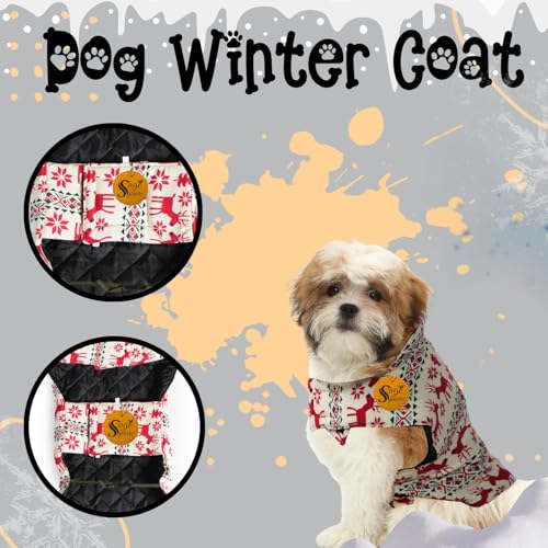 Image of Sage Square Winter Coloured Dog Coat - All-Weather Protection, Windproof, Waterproof Cozy Fleece Lining, Adjustable Straps, Durable Construction, Stylish, Comfortable, Jacket (Red Dear Print, Small)