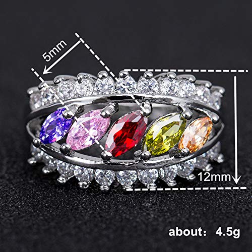 Emsione Silver Plated Dainty Eternity Ring Oval Created Colorful Zircon CZ Pave Cocktail Band Statement Ring Anniversary Party Jewelry For Men Women Size 8