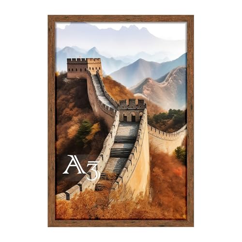 Picrit 11.7x16.5 Brown Picture Frame for A3 Posters with HD Shatter-Resistant Plexiglass Wall Mounting Photo Frame for Gallery Wall Vertical and Horizontal Hanging 1 Pack